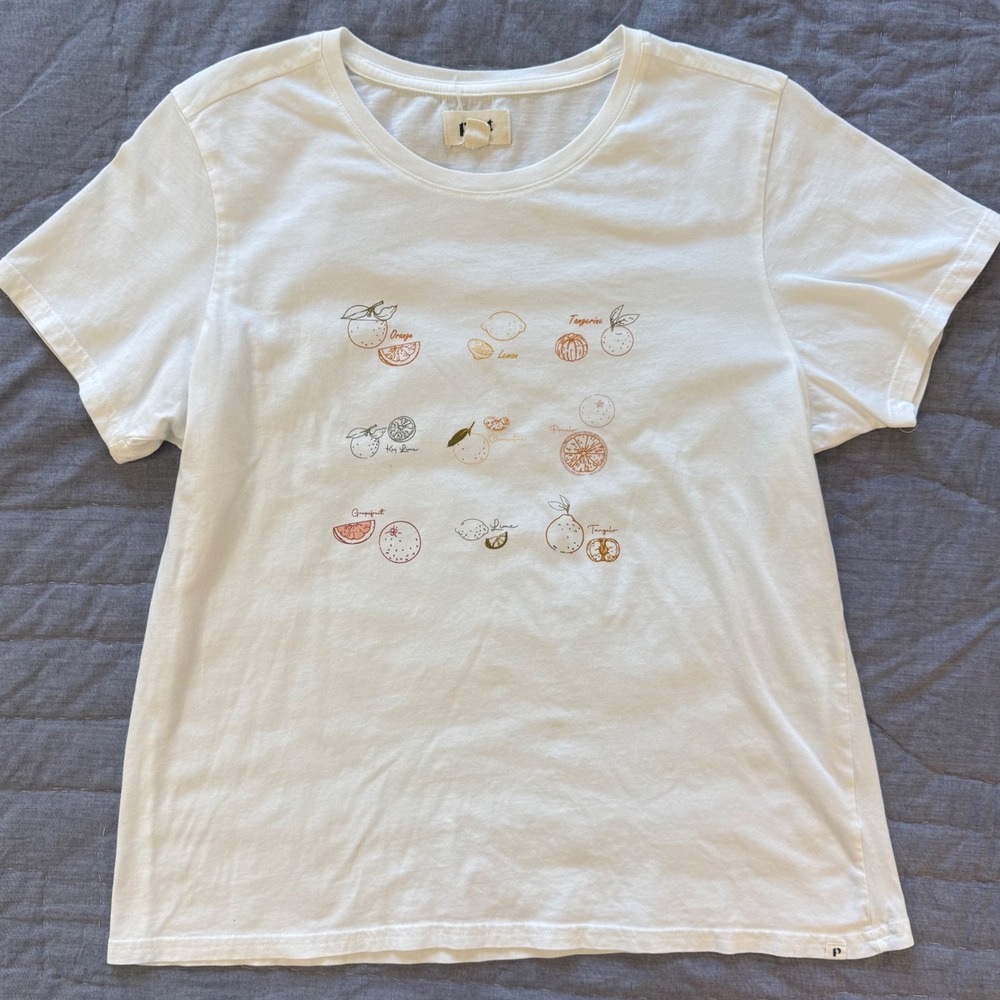 Pact Organic Cotton Citrus Graphic Tee shirt fruit print Womens Large